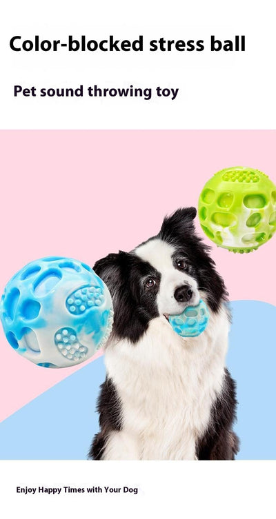 Blue and white marbled rubber dog toy ball with textured nubs and hollows, approximately 6cm in diameter. - Image 13