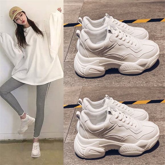 Zapatos Blancos Cómodos para Dama con Suela Gruesa y Cordones