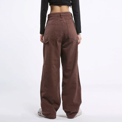 Pantalones Vaqueros Rectos Sueltos Multi-bolsillos Color Sólido - Image 14