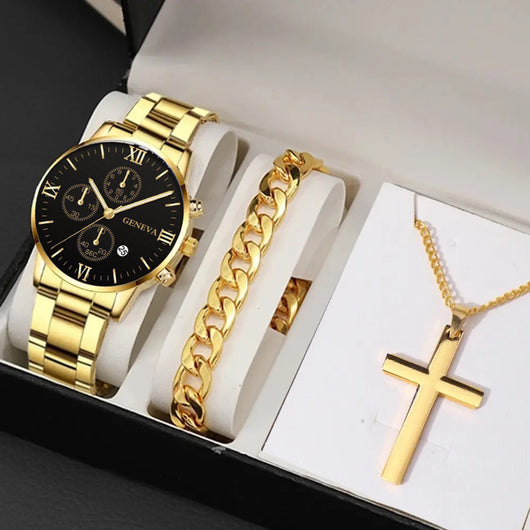 Reloj Ejecutivo de Acero Inoxidable con Calendario y Pulseras Combinadas