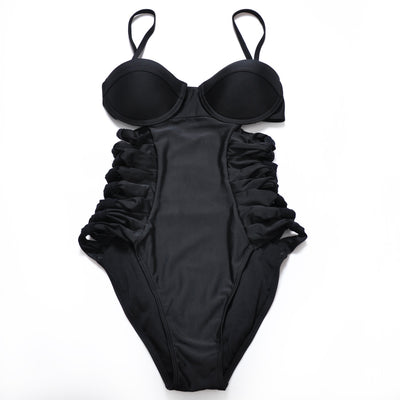 Traje de Baño Negro Fruncido con Aro Reafirmante - Image 11