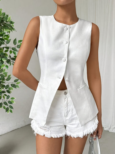 Chaleco Elegante sin Mangas con Botones y Cuello Redondo - Image 12