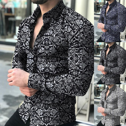 Camisa de Vestir para Hombre con Estampado de Hojas - Mangas Largas