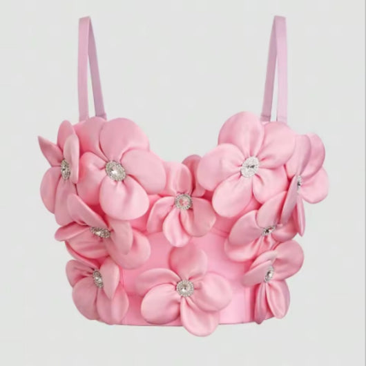 Top Bandeau Floral con Brillantes Dopamina