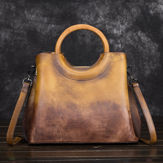 Bolso de Cuero Gamuza Pintado a Mano - Diseño Retro Artesanal