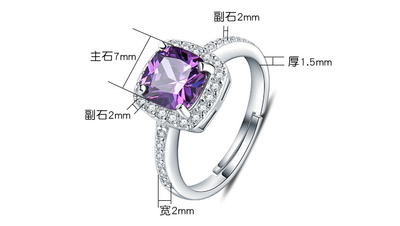 Anillo de Plata 925 con Amatista y Diamante - Diseño Coreano Elegante - Image 4