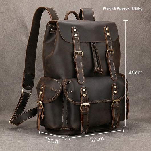 Mochila de Viaje Cuero Crazy Horse Capacidad Jumbo con Solapa Frontal - Image 9
