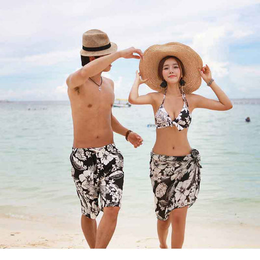 Set de 3 Bikinis para Parejas en Blanco y Negro - Trajes de Baño Reversibles para Termas