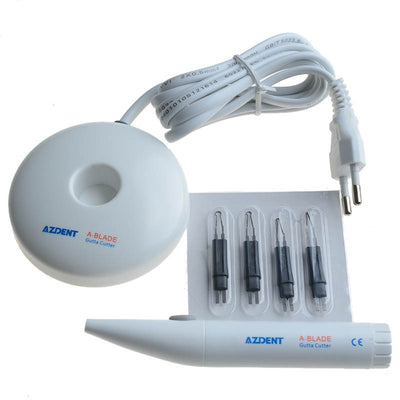 AZDENT A-Blade dental gutta percha cutter set with white charging base, handheld pen, and four replacement tips. - Image 17