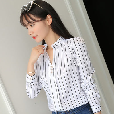 Camisa de Rayas Salvaje Temperamento de Manga Larga - Image 12