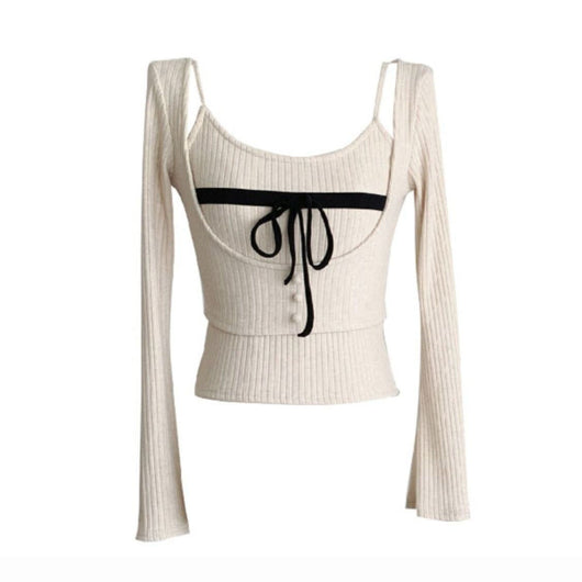 Blusa Larga con Tirantes Tipo Moño y Chaleco Base - Image 5