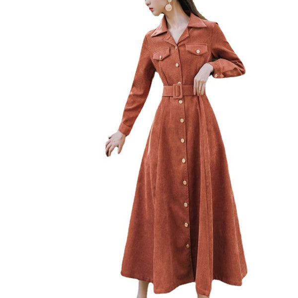Vestido Camisero de Pana French Girl - Elegancia Casual para Mujer