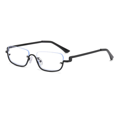 Gold frame semi-rimless sunglasses with brown rectangular lenses and black temple tips on a white background. - Image 3