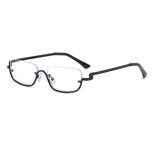 Gold frame semi-rimless sunglasses with brown rectangular lenses and black temple tips on a white background. - Image 3