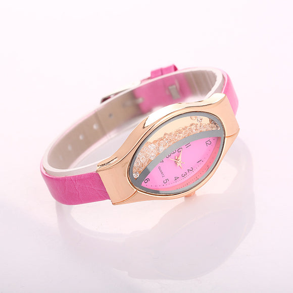 Reloj de Mujer Forma Ojo Cuarzo con Correa Quicksand y Perlas Giratorias