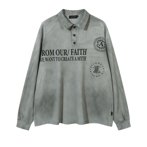 Polo Manga Larga con Letras Distressed Punk Waste Soil