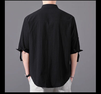 Camisa Hombre Manga Corta Algodón y Lino - Corte Suelto Moderno Talla Grande - Image 26