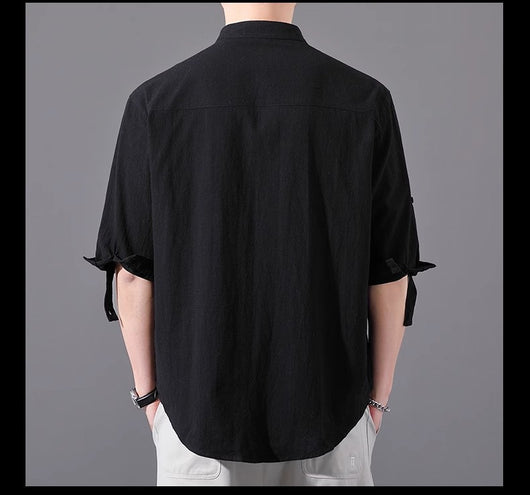 Camisa Hombre Manga Corta Algodón y Lino - Corte Suelto Moderno Talla Grande - Image 26