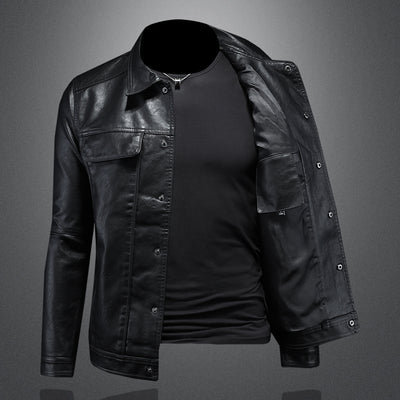 Chaqueta de Cuero para Motociclista con Solapa Clásica - Image 7