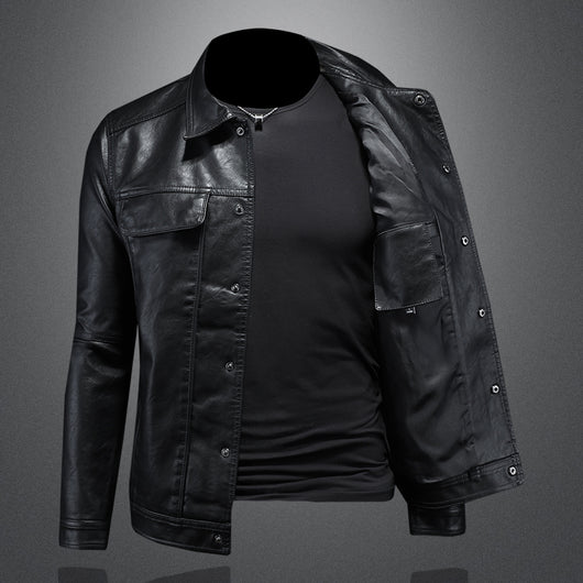 Chaqueta de Cuero para Motociclista con Solapa Clásica - Image 7