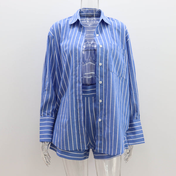 Conjunto de Playera y Shorts a Rayas de Algodón Premium - Image 3