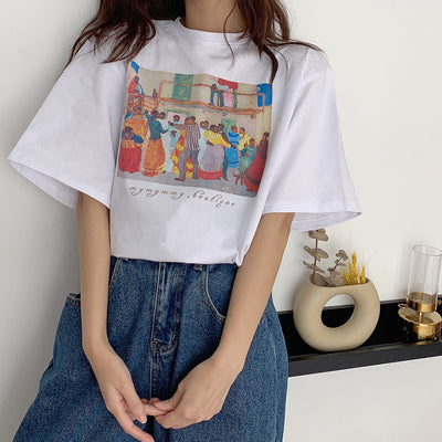 Blusa Suelta Manga Corta Mujer Diseño Retrato Japonés Exclusivo
