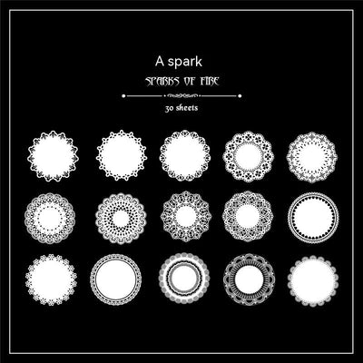 Set of 15 white lace-patterned circular stickers with intricate designs, labeled "North Star Arch" and "30 sheets." - Image 8