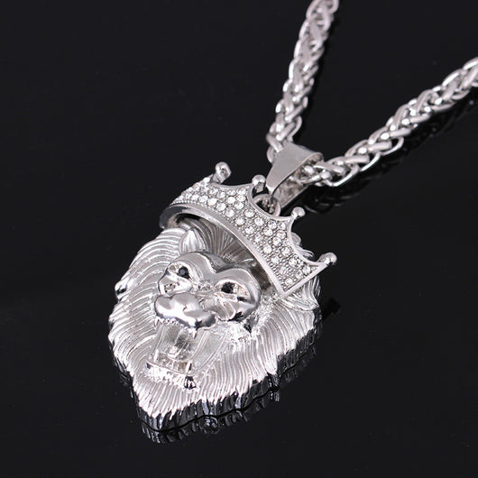 Collar Hip-Hop con Dije de León Luminoso y Corona Chapado en Oro - Image 4