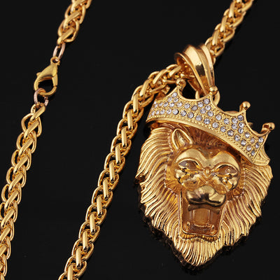 Collar Hip-Hop con Dije de León Luminoso y Corona Chapado en Oro - Image 7
