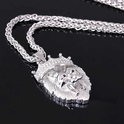 Collar Hip-Hop con Dije de León Luminoso y Corona Chapado en Oro - Image 8