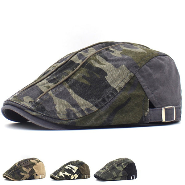 Boina de Algodón Lavado Camuflaje con Visera Plana para Hombre