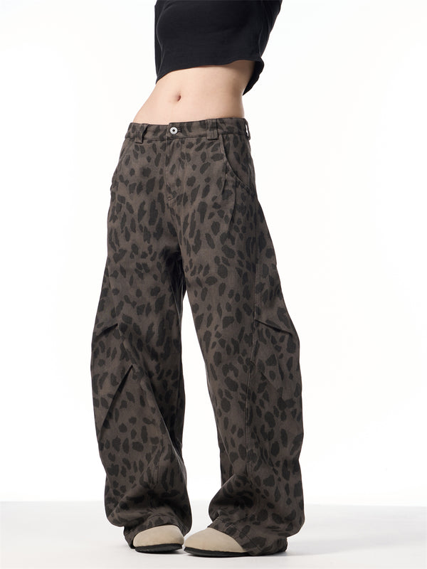Pantalones Jeans Leopardo Retro Mujer Cintura Alta Pierna Ancha - Image 7
