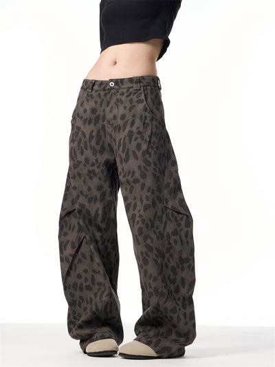 Pantalones Jeans Leopardo Retro Mujer Cintura Alta Pierna Ancha - Image 7