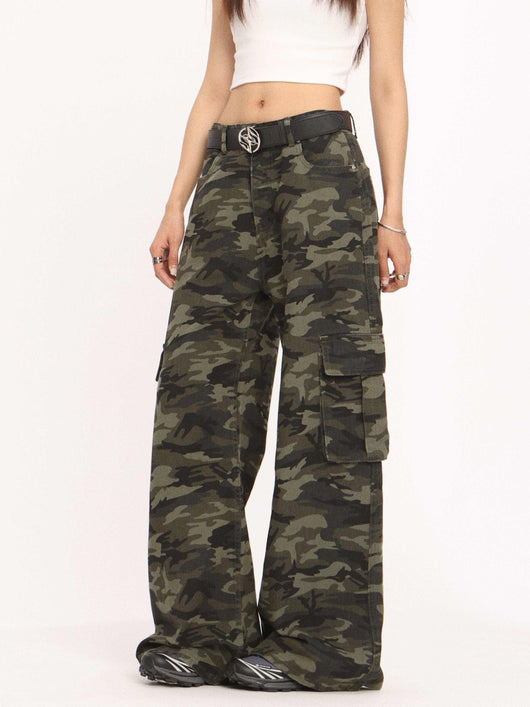 Pantalón Cargo Ancho Camuflaje Retro de Tiro Bajo - Image 3