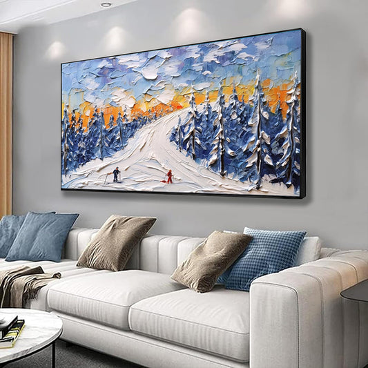 Cuadro Óleo Paisaje Invernal Esquí - Arte Texturizado Lienzo Grande para Sala - Image 2