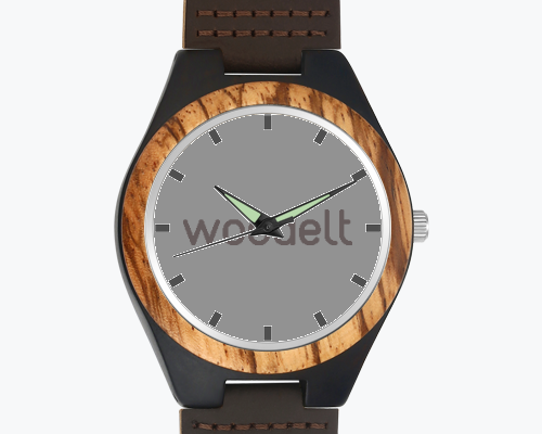 Reloj de Pulsera Personalizado en Madera con Foto y Correa de Cuero Marrón