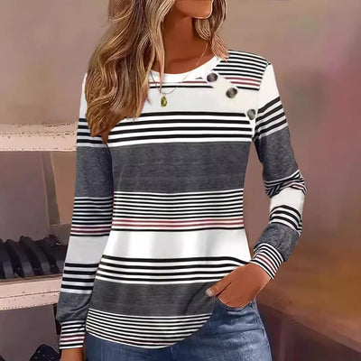 Blusa Casual de Rayas con Botones y Manga Larga para Mujer - Image 6