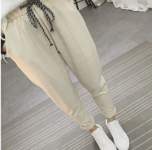 Pantalones Casuales Cuadros Harem de Nueve Puntos - Image 26
