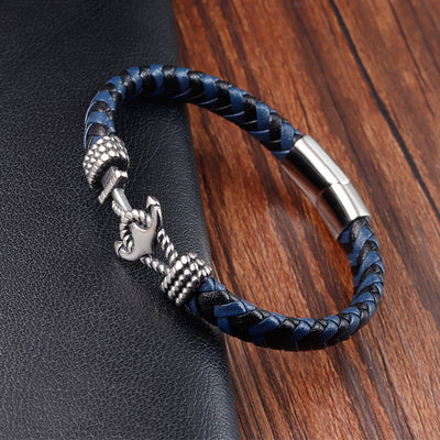 Pulsera de Acero Titanio para Hombre con Cuero Trenzado y Ancla - Image 10