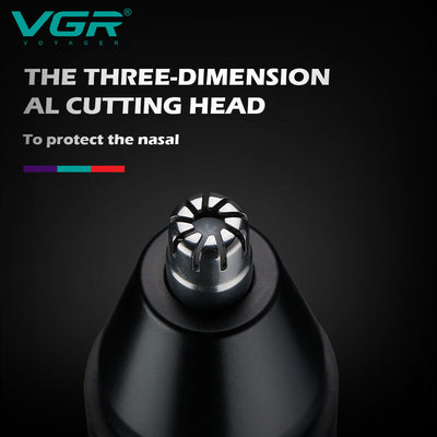 Black rechargeable 2-in-1 nose and eyebrow hair trimmer kit with USB cable, cleaning brush, and protective caps. - Image 3