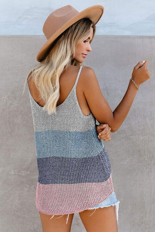 Blusa Suelta de Punto con Contraste de Colores y Cuello en U - Image 12
