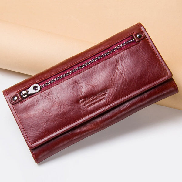 Cartera Larga de Cuero para Mujer con Múltiples Compartimentos