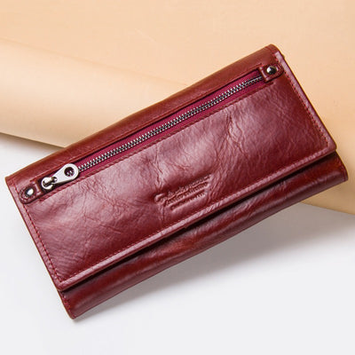 Cartera Larga de Cuero para Mujer con Múltiples Compartimentos