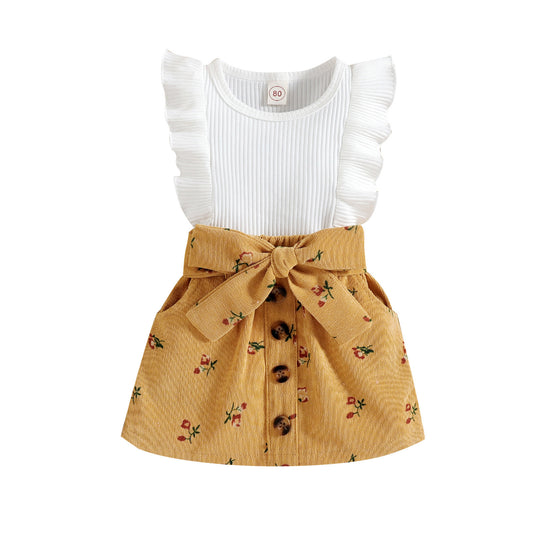 Conjunto Dos Piezas: Blusa sin Mangas Floral y Falda de Pana - Image 2
