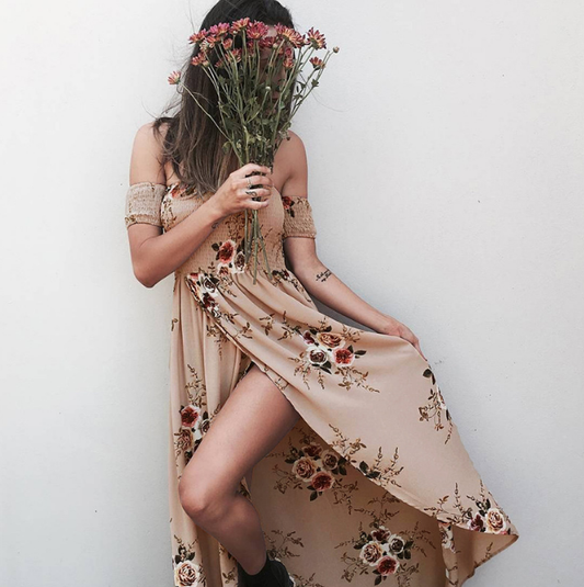 Vestido Largo Bohemio Hombros Descubiertos para Playa y Verano - Image 2