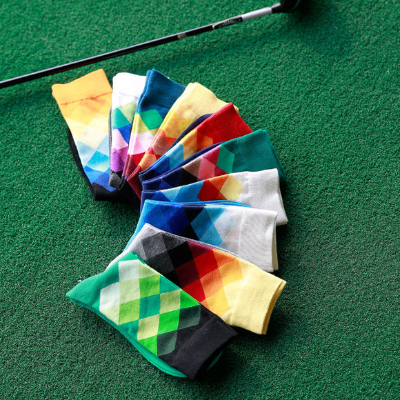 Calcetines Largos de Algodón para Hombre con Diseño de Diamantes Coloridos