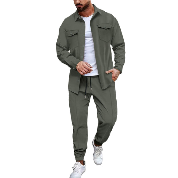 Camisa Casual de Manga Larga con Bolsillos Estampada para Hombre