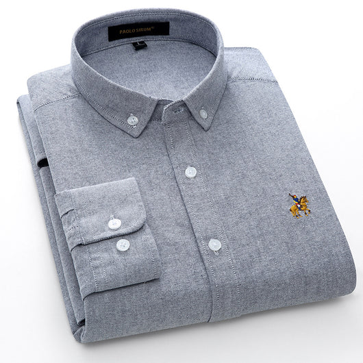 Camisa Oxford de Algodón con Bordado para Hombre - Manga Larga Talle Europeo - Image 12