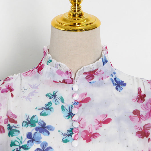 Vestido Estampado con Cuello Mao y Mangas Globo Plisadas - Image 17