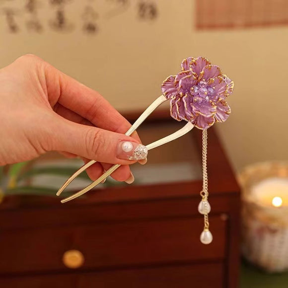 Peineta Retro Flor Peonía con Borla en U para Mujer